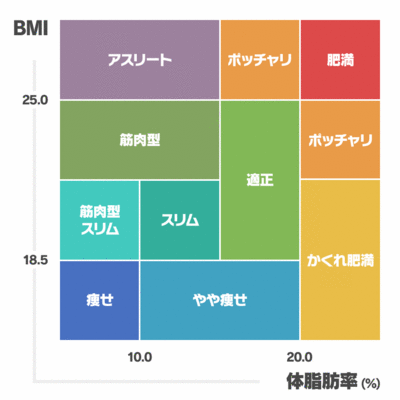 BMI値と体脂肪率による体型マトリックス